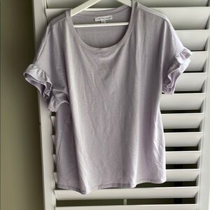 Banana Republic Purple Gray Ruffled Cuffed Sleeve Tee